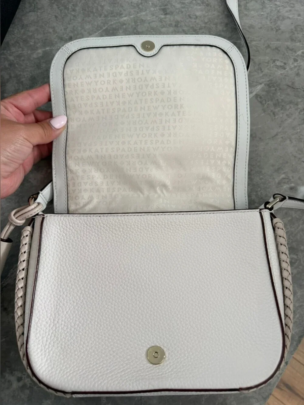 Kate Spade White Leather Crossbody with Braided Trim and Tassel